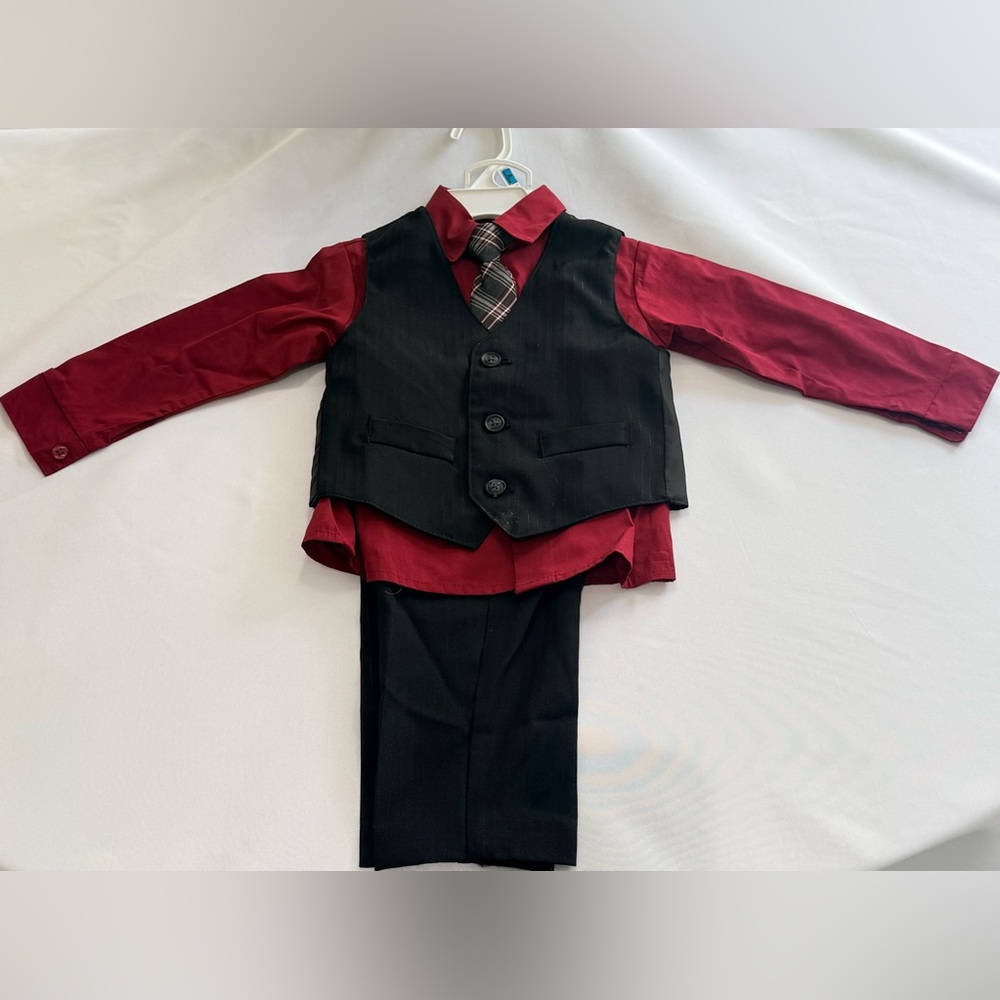 Van Heusen Baby Boys 4-pc. Suit Set in black/burgundy size 24M… NWOT - Picture 1 of 15
